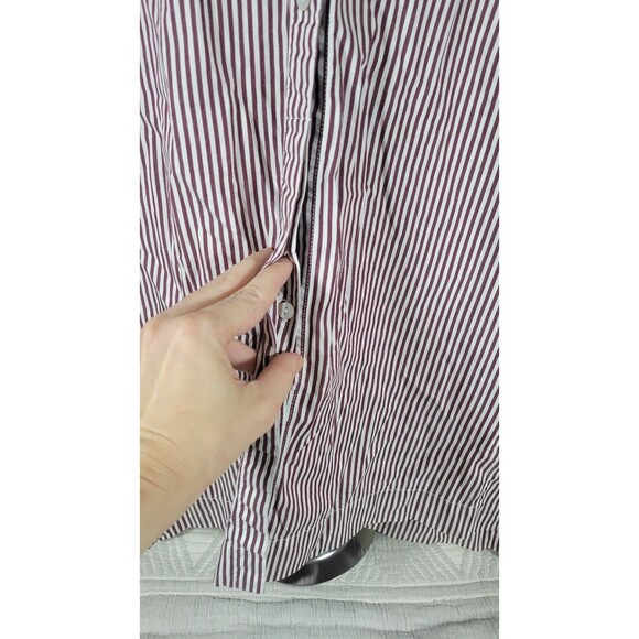 J. Jill Women’s Button Down Shirt Size M Burgundy White Striped Cotton Silk - Picture 7 of 11